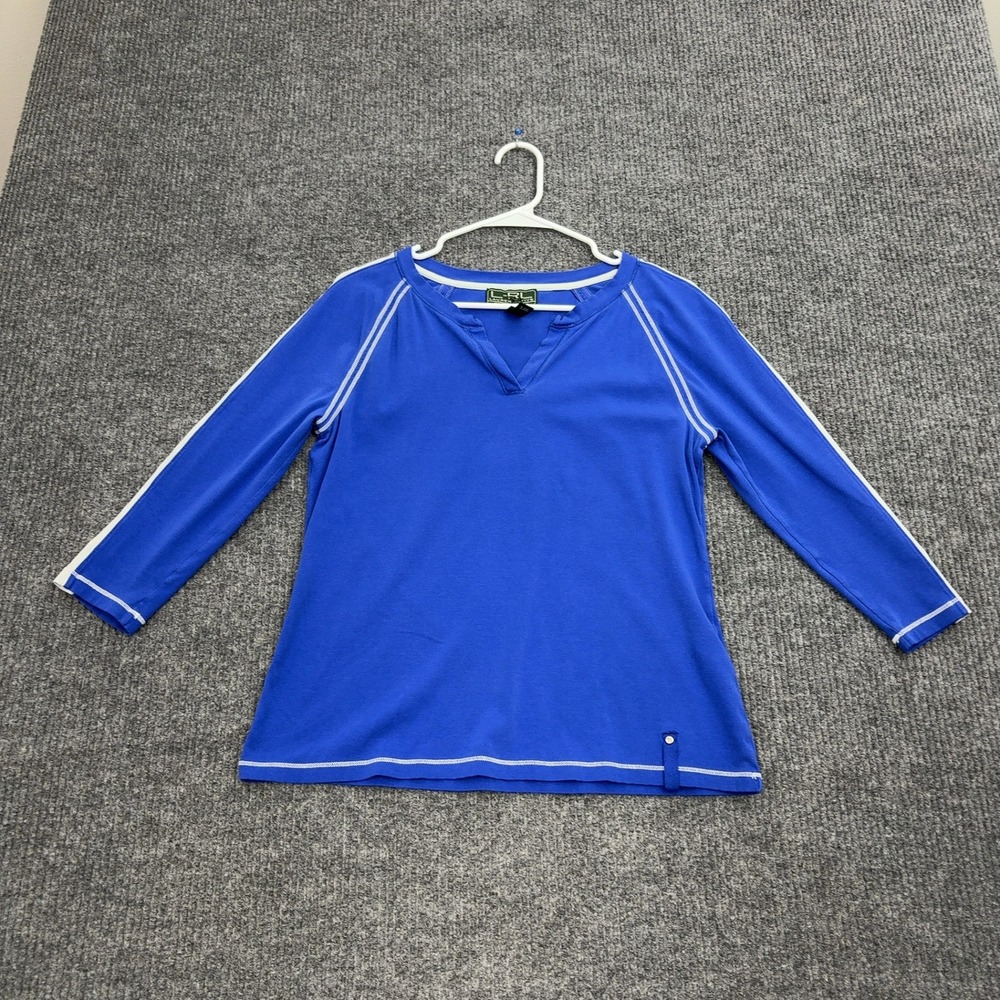 Lauren Ralph Laurenโ T-Shirt Womens L Blue Contrast Stitch Striped Athleisure